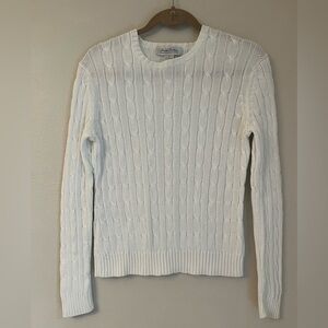 Brooks Brothers Italian Mercerized White Cable Knit Sweater size M